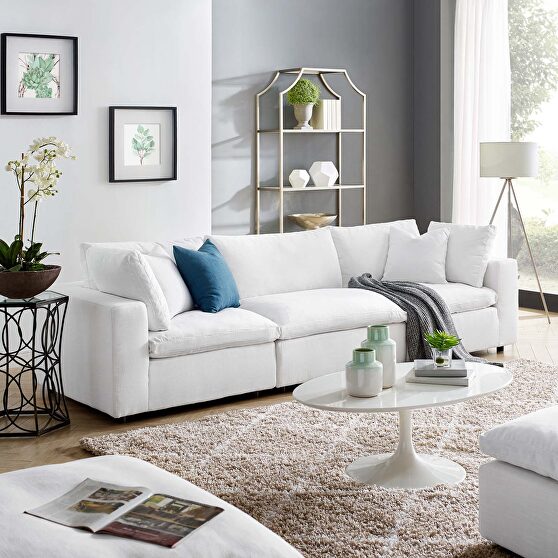 Down filled overstuffed 3 piece sectional sofa set in white