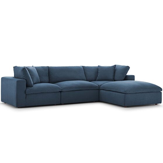 Down filled overstuffed 4 piece sectional sofa set in azure