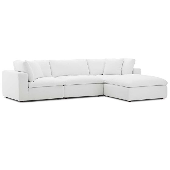 Down filled overstuffed 4 piece sectional sofa set in white