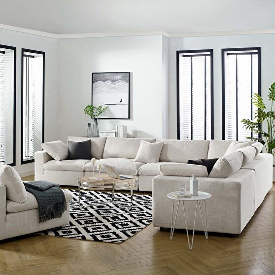 Down filled overstuffed 6 piece sectional sofa set in beige