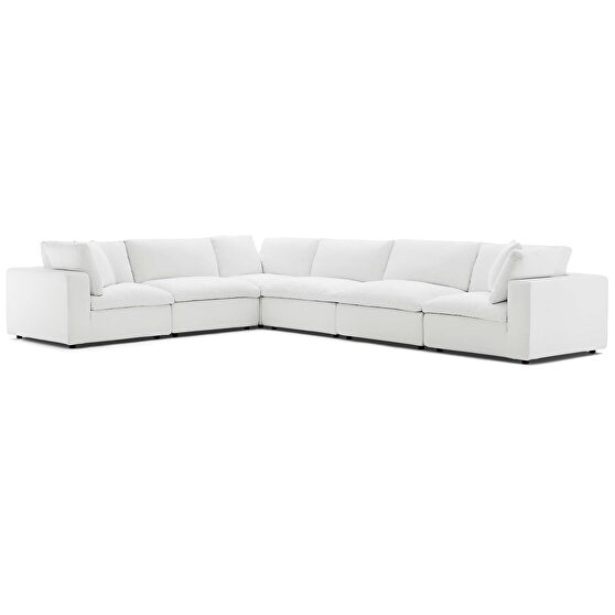 Down filled overstuffed 6 piece sectional sofa set in white