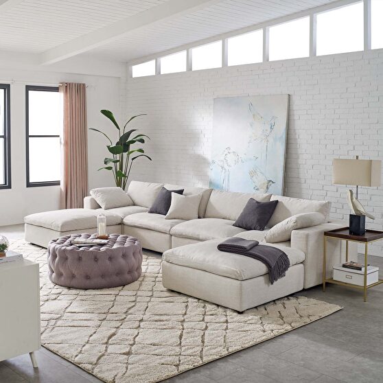 Down filled overstuffed 6 piece sectional sofa set in beige