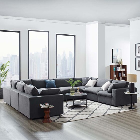 Down filled overstuffed 8 piece sectional sofa set in gray