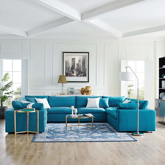 Down filled overstuffed 8 piece sectional sofa set in teal