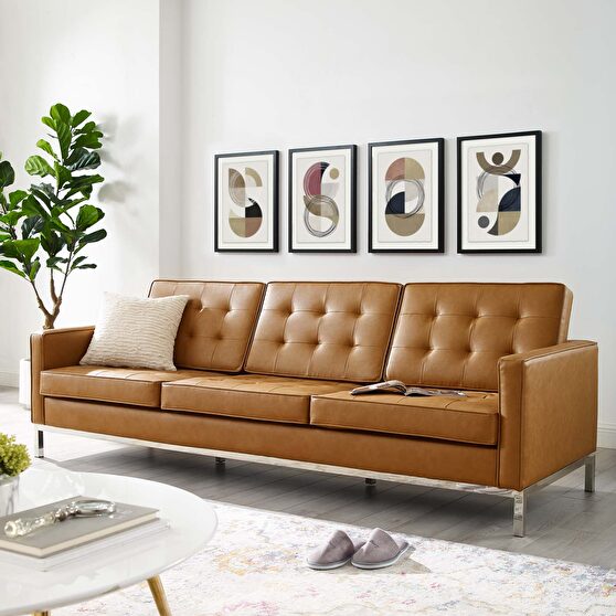 Faux leather sofa in silver tan