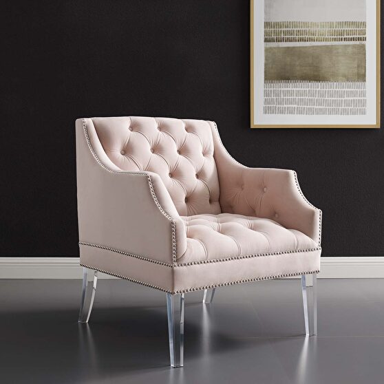 Tufted button accent performance velvet armchair in pink