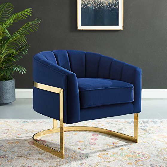Vertical channel tufted performance velvet accent armchair in navy