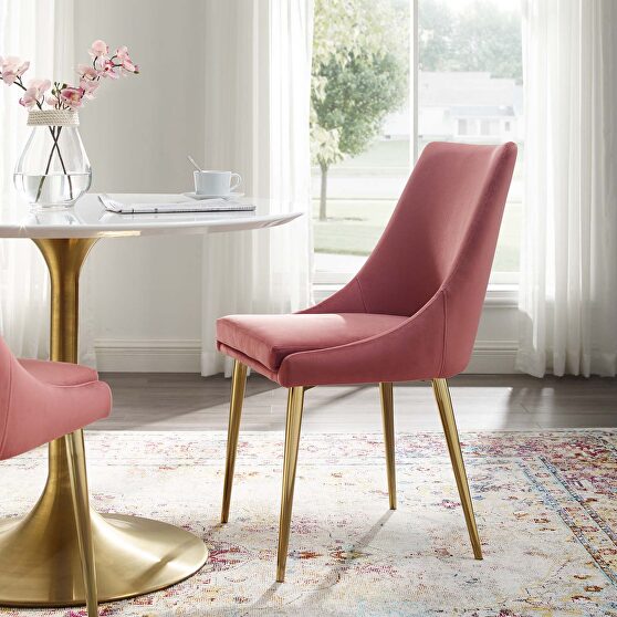 Modern accent performance velvet dining chair in dusty rose