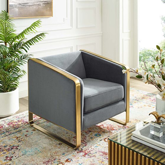 Accent club lounge performance velvet armchair in gray