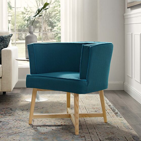 Upholstered fabric accent chair in azure