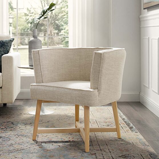 Upholstered fabric accent chair in beige
