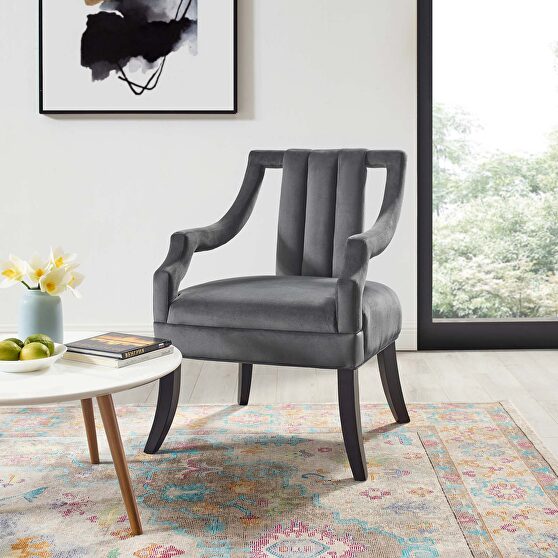 Performance velvet accent chair in gray