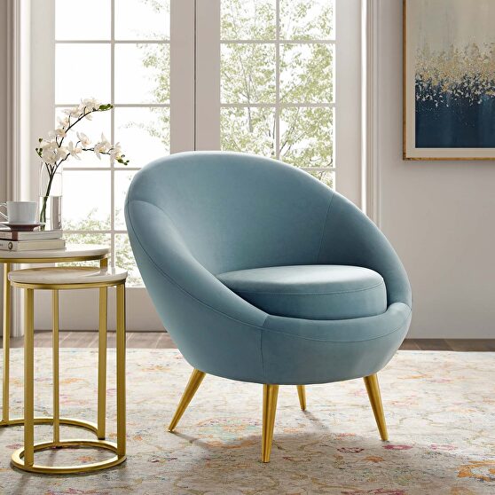 Performance velvet accent chair in light blue