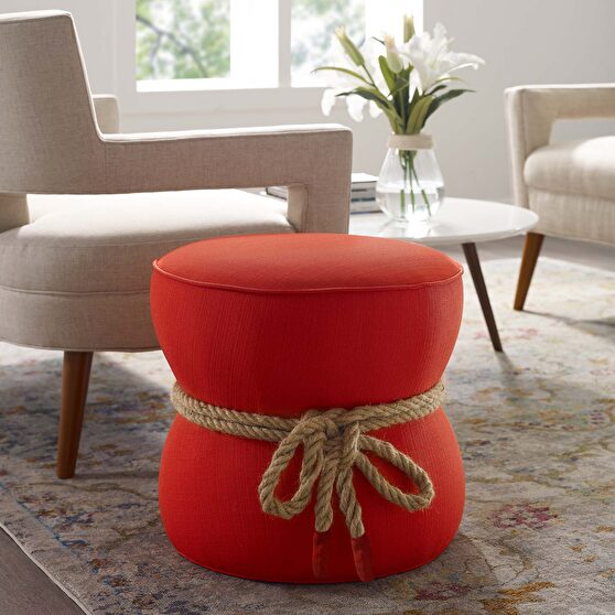 Nautical rope upholstered fabric ottoman in atomic red
