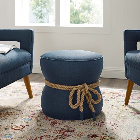 Nautical rope upholstered fabric ottoman in blue