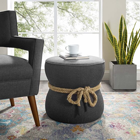Nautical rope upholstered fabric ottoman in gray