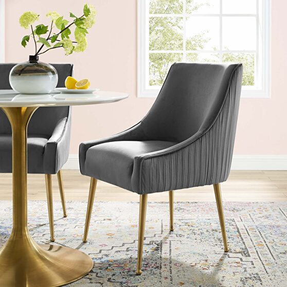 Pleated back upholstered performance velvet dining chair in gray