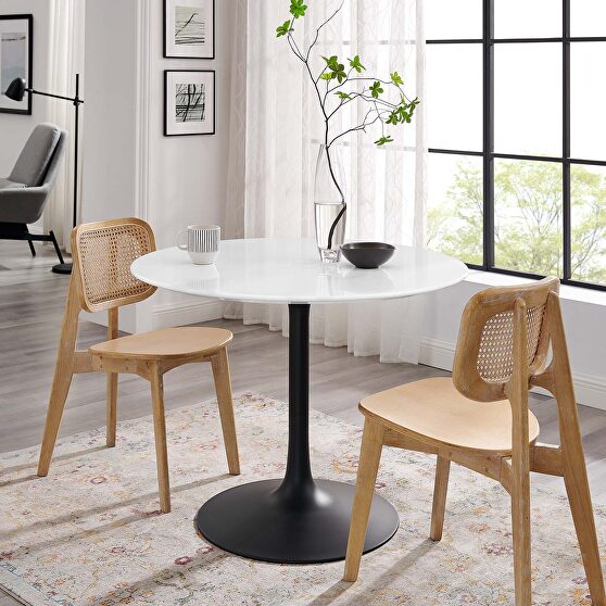 Round wood dining table in black white