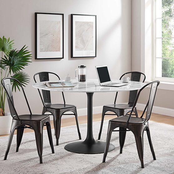 Round artificial marble dining table in black white
