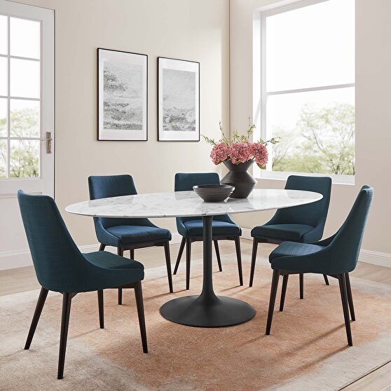 Oval artificial marble dining table in black white