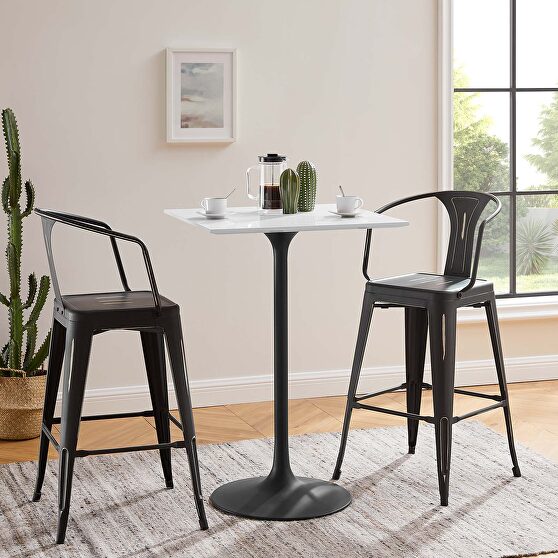Square wood top bar table in black white