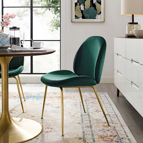 Gold stainless steel leg performance velvet dining chair in green