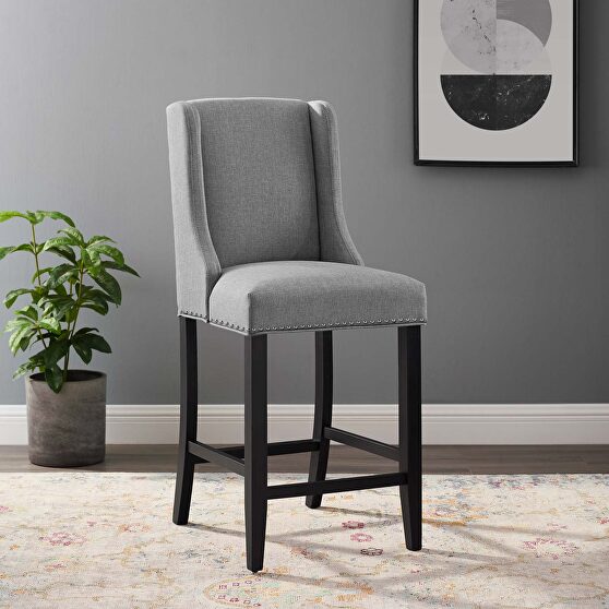 Upholstered fabric counter stool in light gray