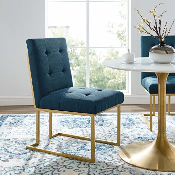 Gold stainless steel upholstered fabric dining accent chair in gold azure