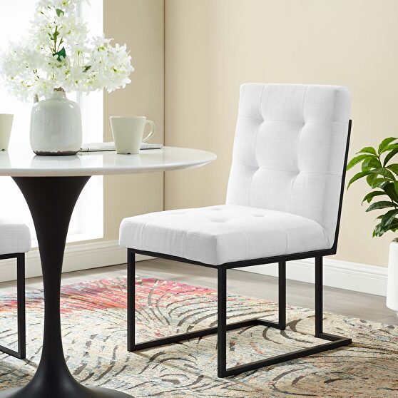 Black stainless steel upholstered fabric dining chair in black white