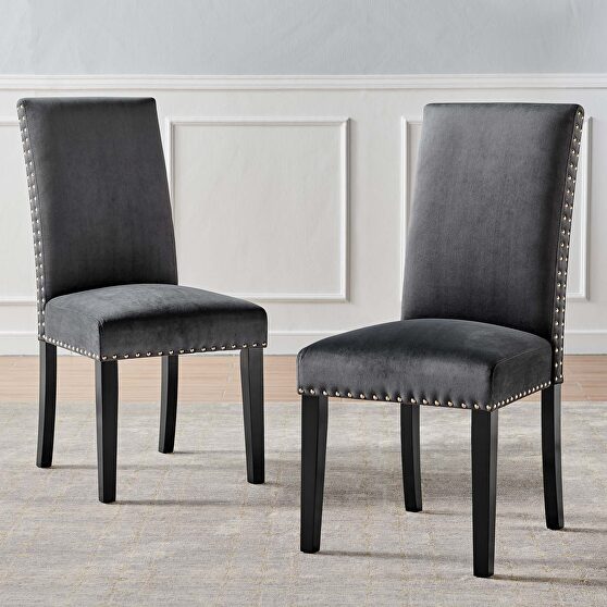 Performance velvet dining side chairs - set of 2 in charcoal