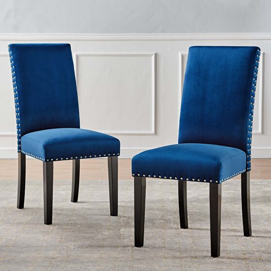 Performance velvet dining side chairs - set of 2 in navy