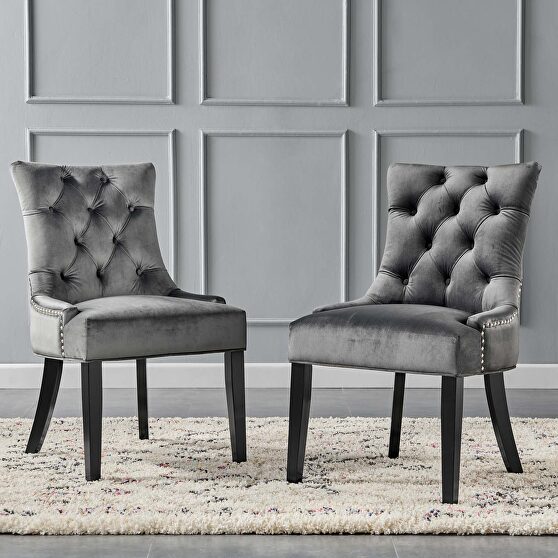 Tufted performance velvet dining side chairs - set of 2 in charcoal