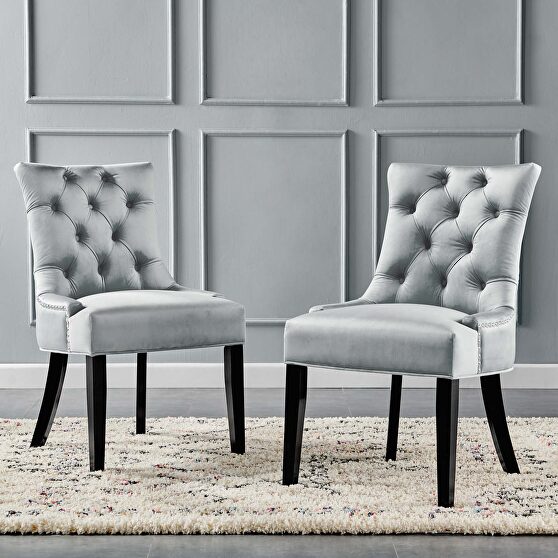 Tufted performance velvet dining side chairs - set of 2 in light gray