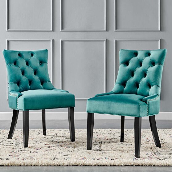 Tufted performance velvet dining side chairs - set of 2 in teal