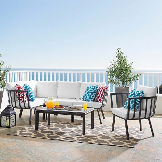 6 piece outdoor patio aluminum set in gray/ white