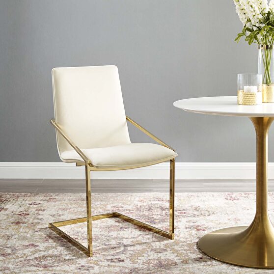 Performance velvet dining armchair in gold ivory