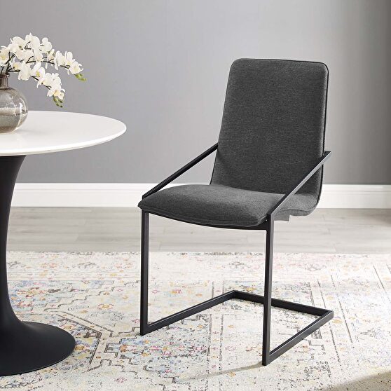 Upholstered fabric dining armchair in black charcoal