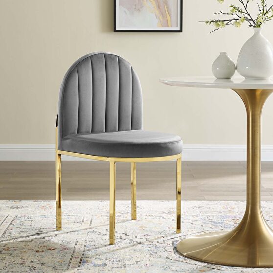 Channel tufted performance velvet dining side chair in gold gray