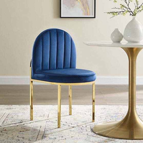 Channel tufted performance velvet dining side chair in gold navy