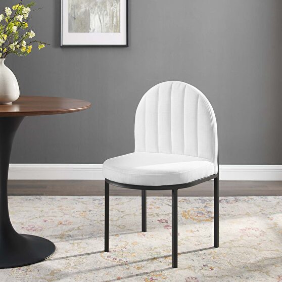 Channel tufted upholstered fabric dining side chair in black white