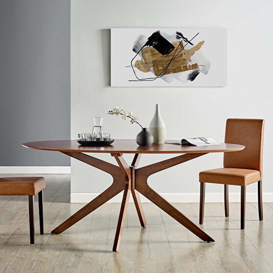 Oval wood dining table in walnut