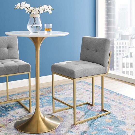 Gold stainless steel upholstered fabric counter stool in gold light gray