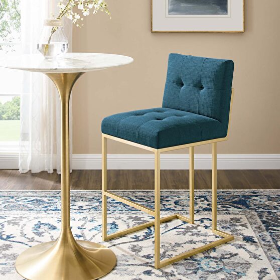 Gold stainless steel upholstered fabric bar stool in gold azure