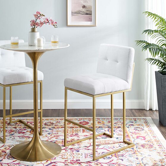Gold stainless steel upholstered fabric bar stool in gold white