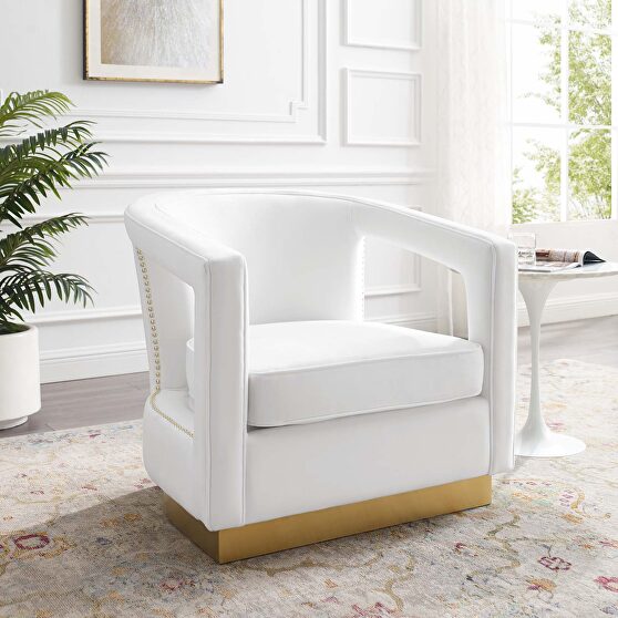 Performance velvet armchair in white