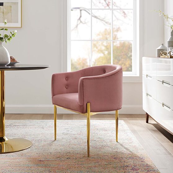 Tufted performance velvet accent chair in dusty rose