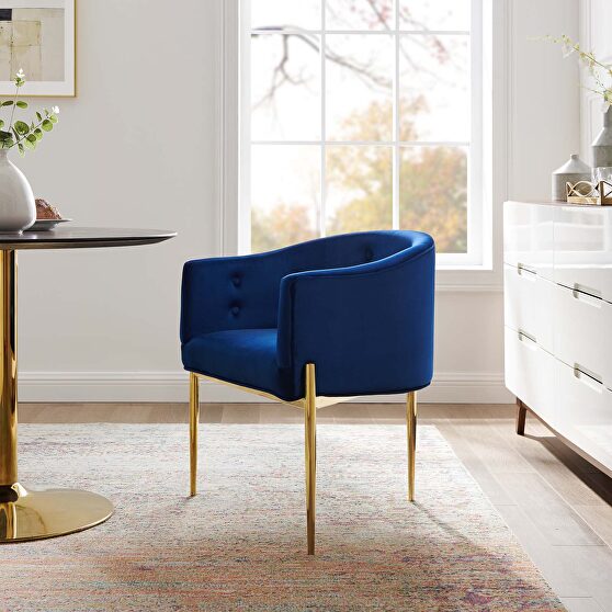 Tufted performance velvet accent chair in navy