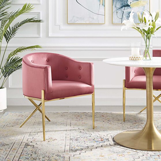 Tufted performance velvet accent dining armchair in dusty rose