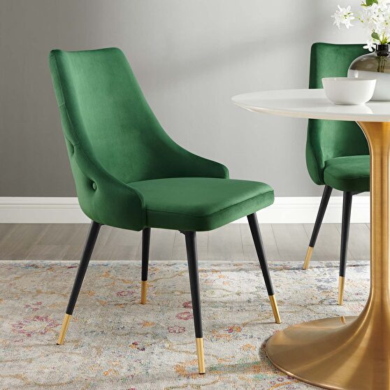 Tufted performance velvet dining side chair in emerald