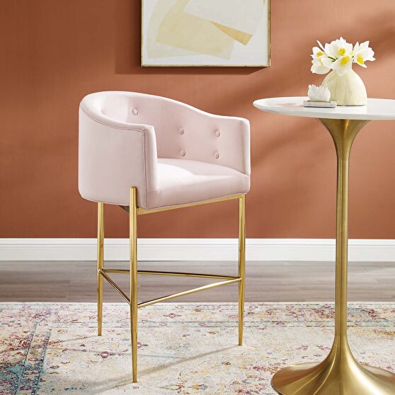 Tufted performance velvet bar stool in pink